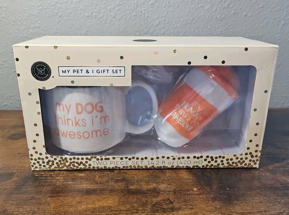 My Pet and I Gift Set Coffee Cup Mug and Dog Play Toy Orange White
